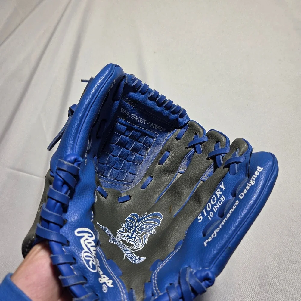 Rawlings S10GRY 10" Youth Baseball Glove Blue Grey Basket Web Right Hand Throw - Picture 4 of 8